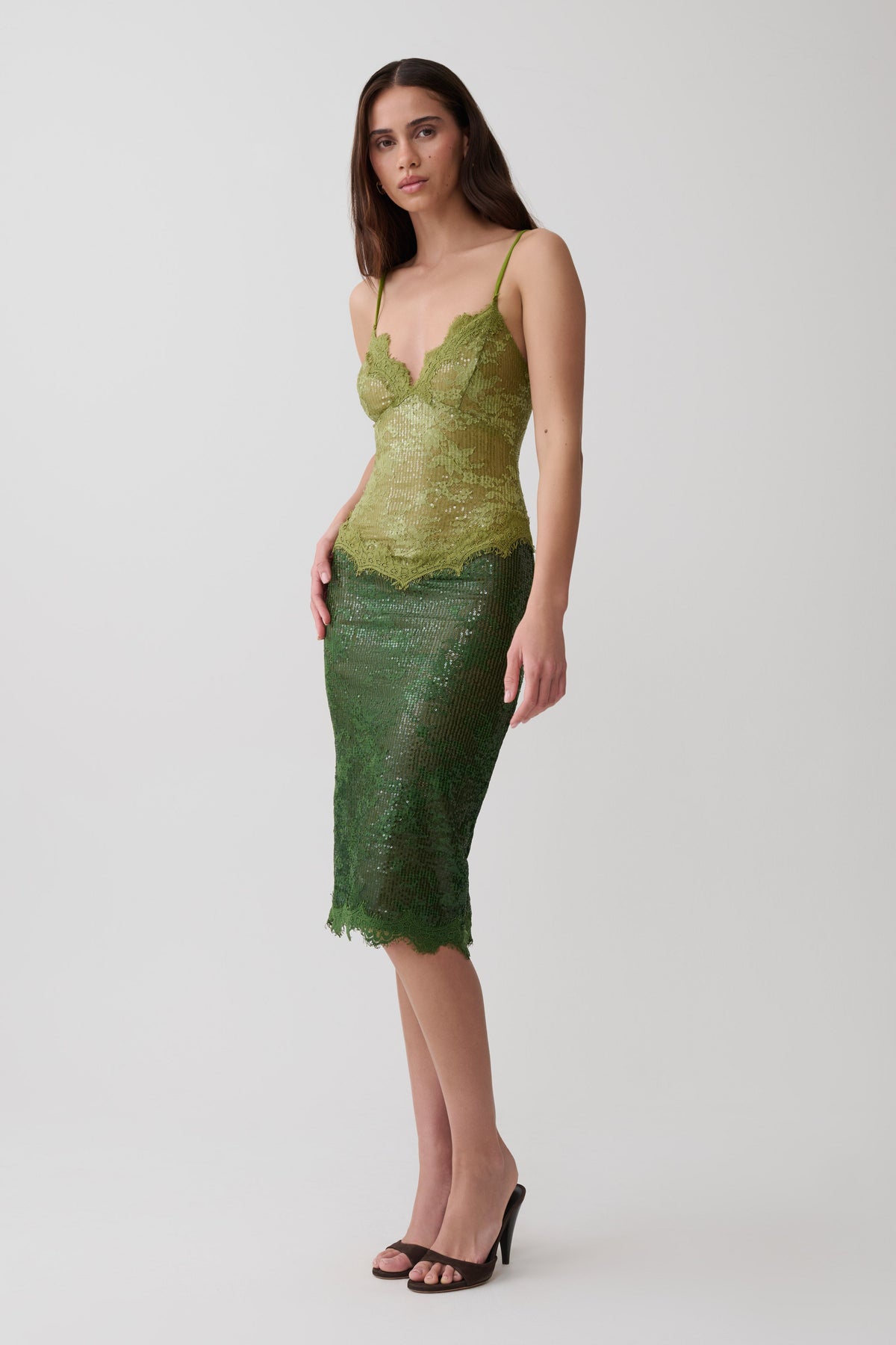 Jaimee Lace Midi Dress - Tonal Green #4