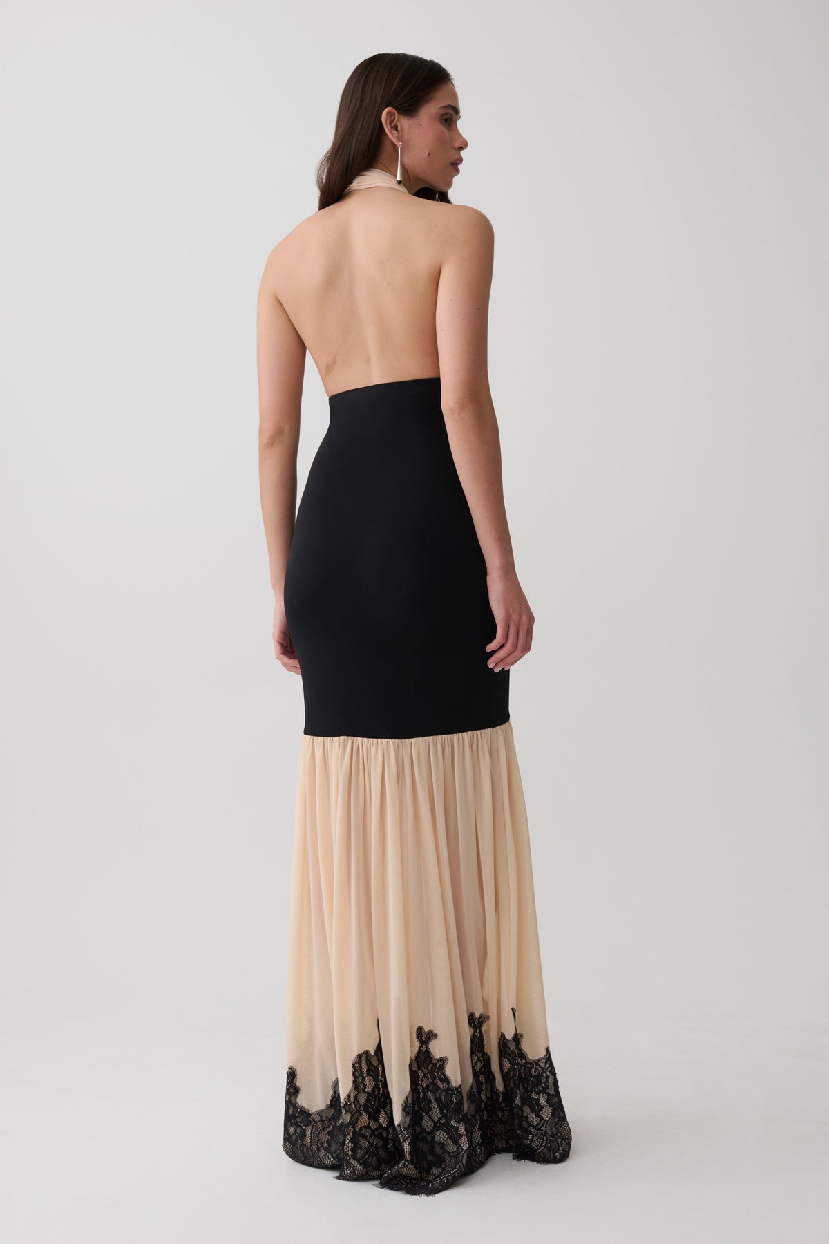 Leeana Jersey And Lace Halter Maxi Dress - Black/Nude #2