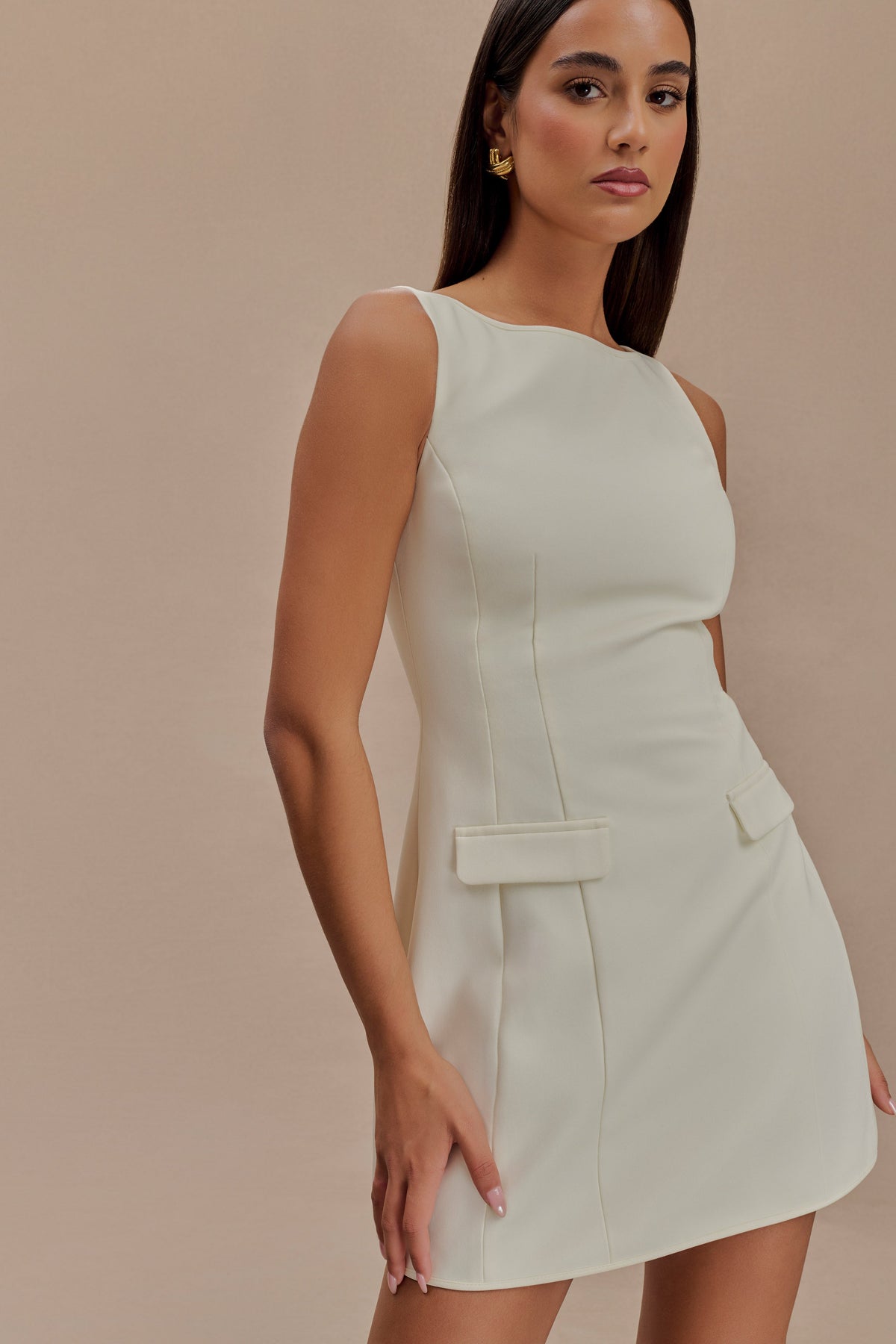 Evanna Sleeveless Suiting Mini Dress - Ivory #5