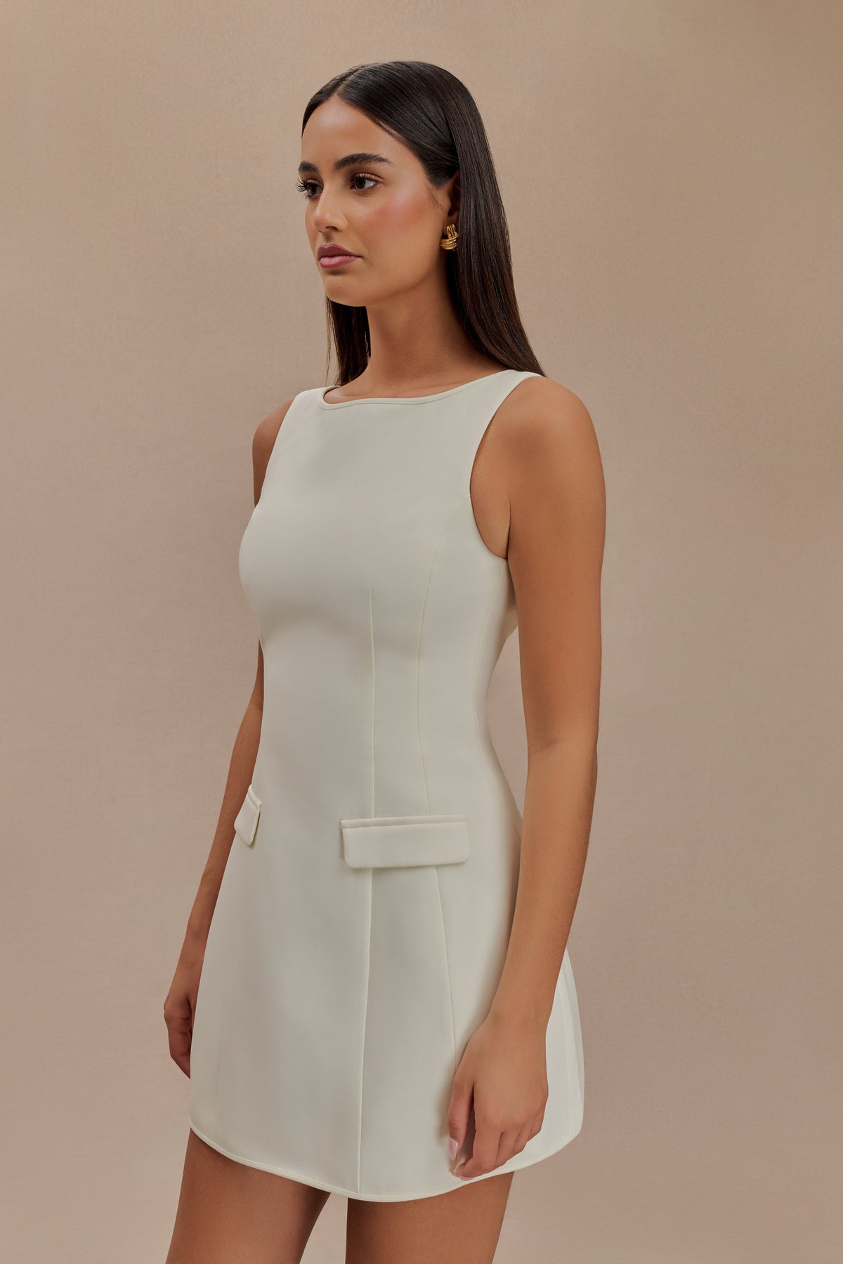 Evanna Sleeveless Suiting Mini Dress - Ivory #4
