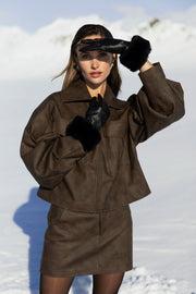 Jessabel Faux Leather Fur Trim Gloves - Black