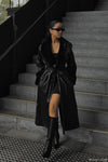 Rebekah Oversized Pu Trench Coat With Fur Trim - Dark Brown