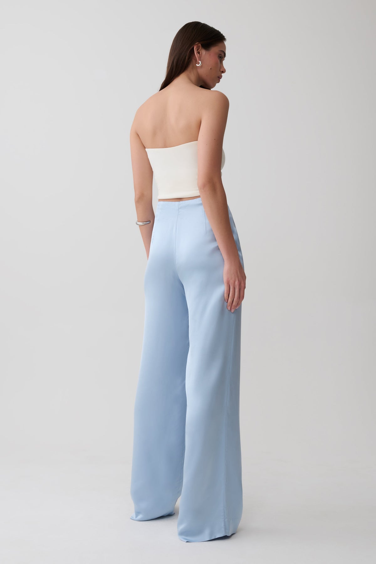 Sydney Straight Leg Satin Pants - Cornflower Blue
