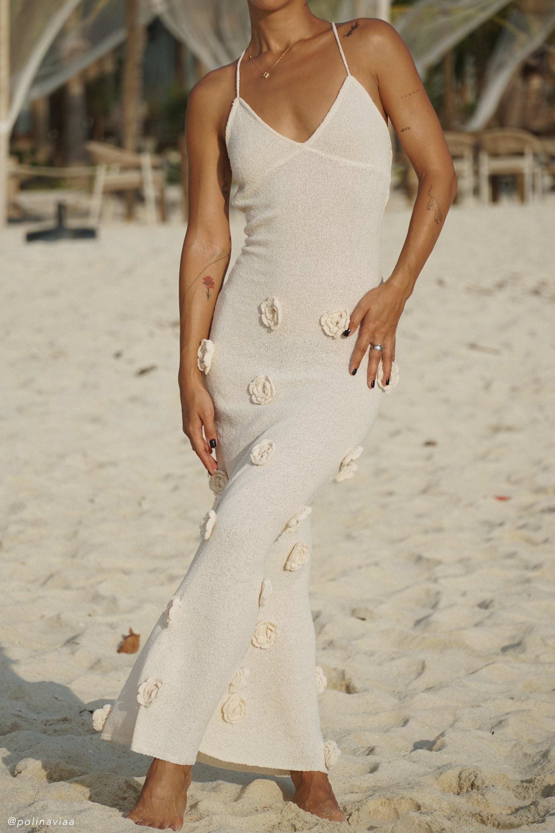 Suki Knit Maxi Dress With Flowers - Nude | MESHKI US Suki Knit Maxi Dress With Flowers - Nude | MESHKI US