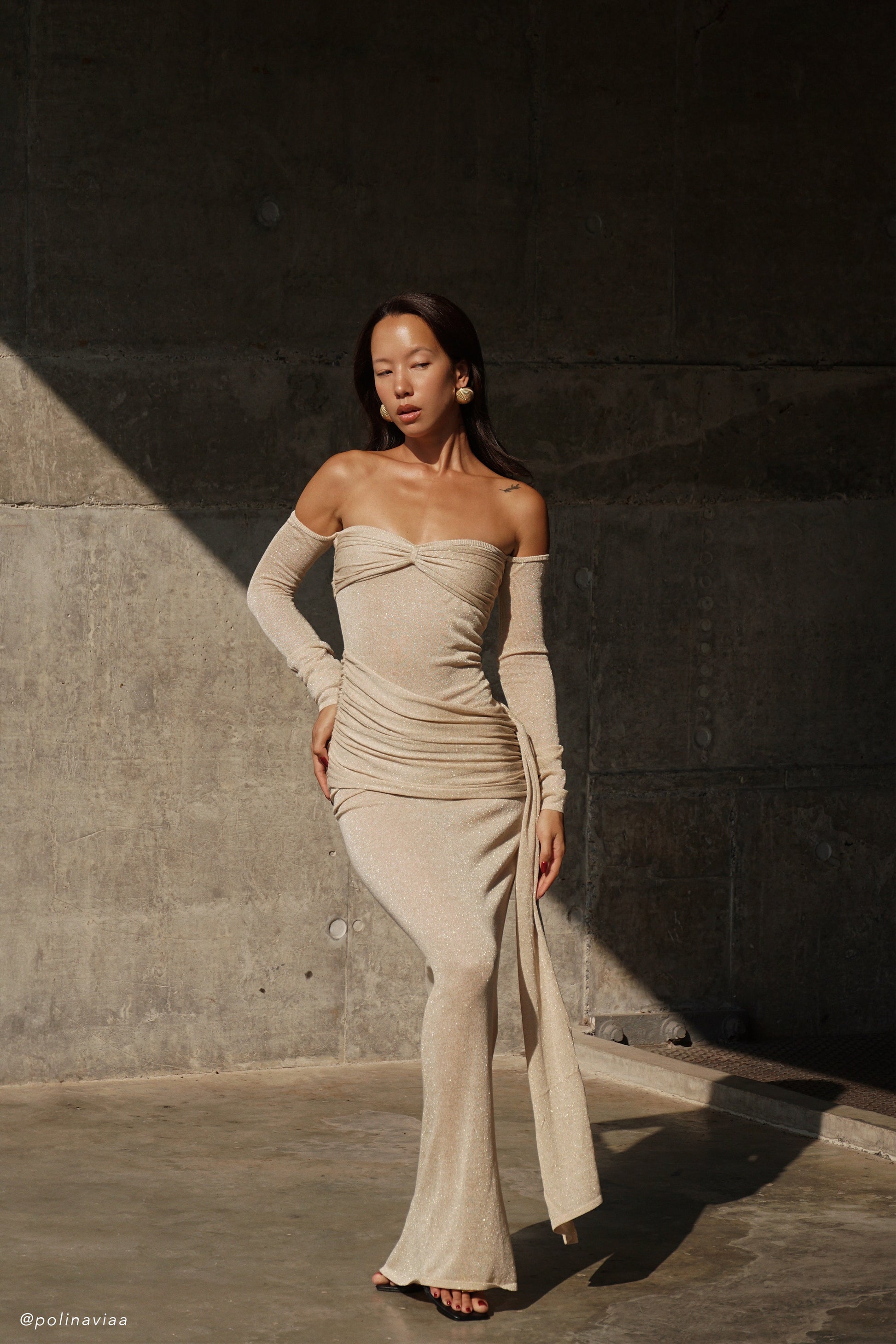 Ingrid Metallic Knit Maxi Dress / Bronze | MESHKI | XL Ingrid Metallic Knit Maxi Dress / Bronze | MESHKI | XL