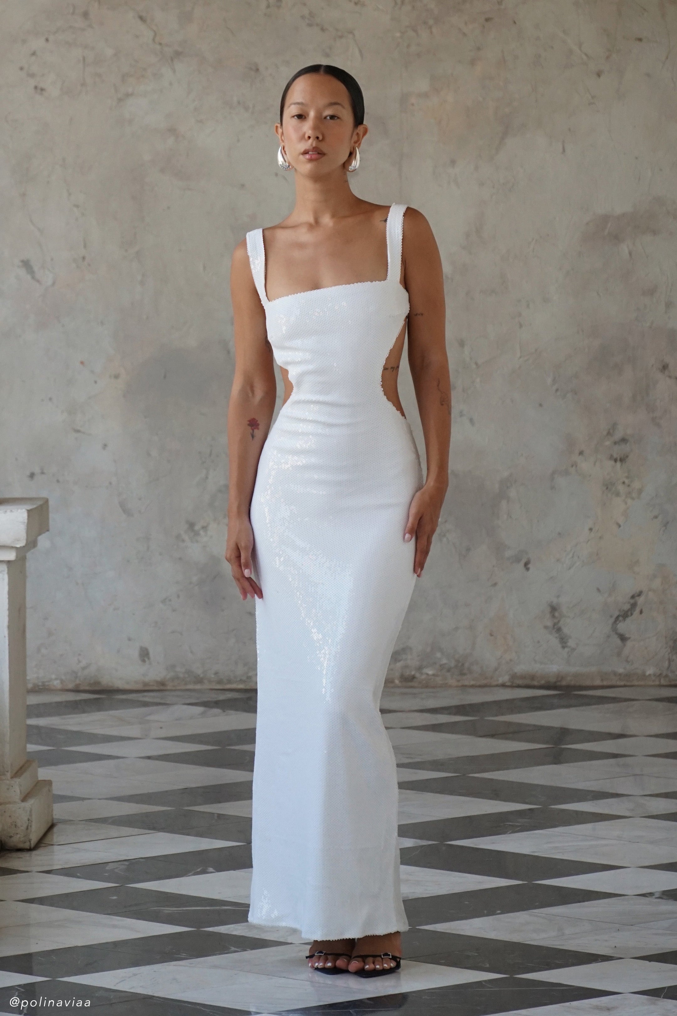 Annamaria Maxi Dress - White - Cut-out Design - Flared Hem