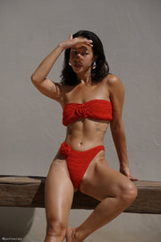 Noreen Rose Crochet Bikini Top - Red