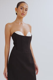 Deana Contrast Suiting Strapless Mini Dress - Black
