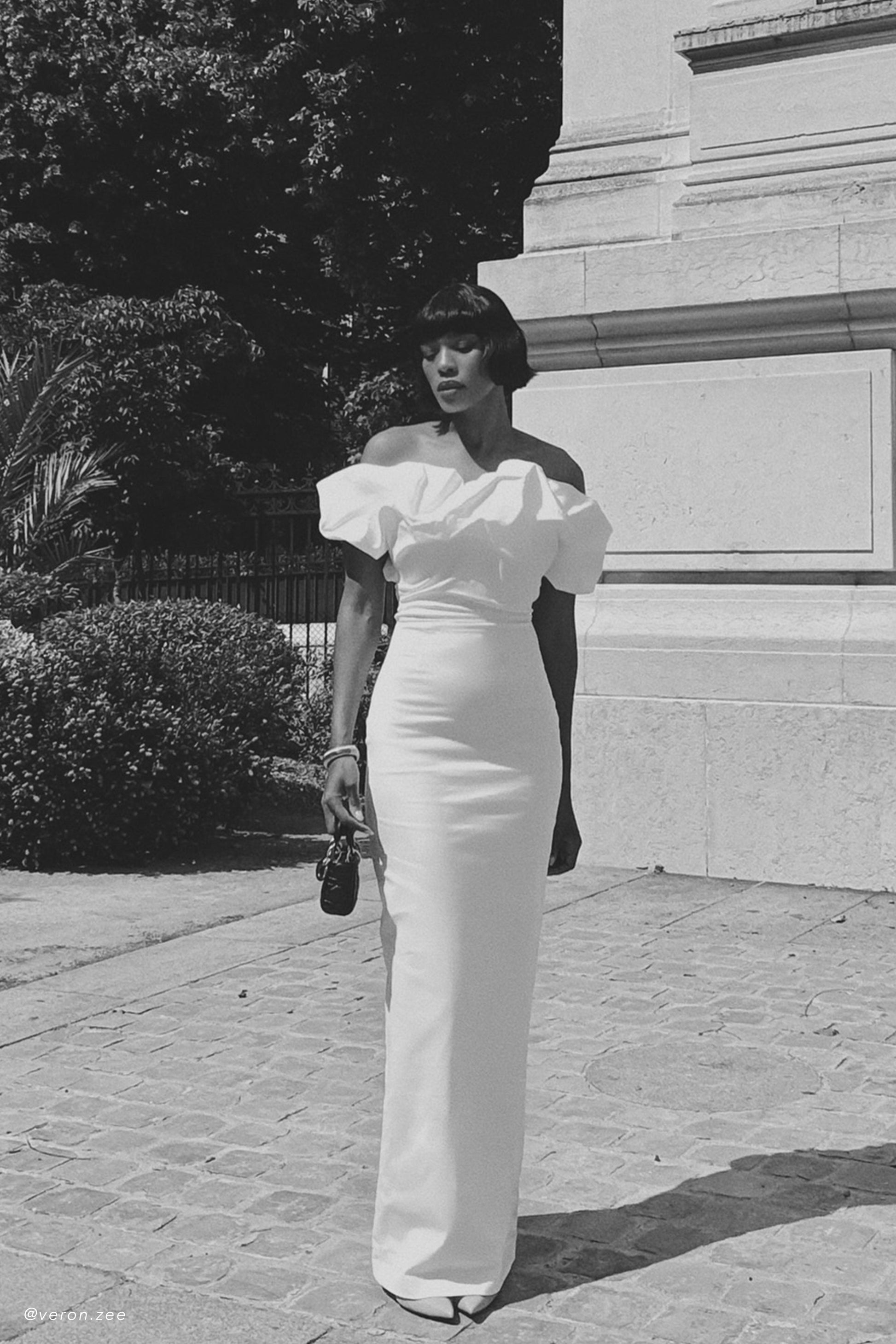 meshki white dress Sariya Sculptural Maxi Dress - White
