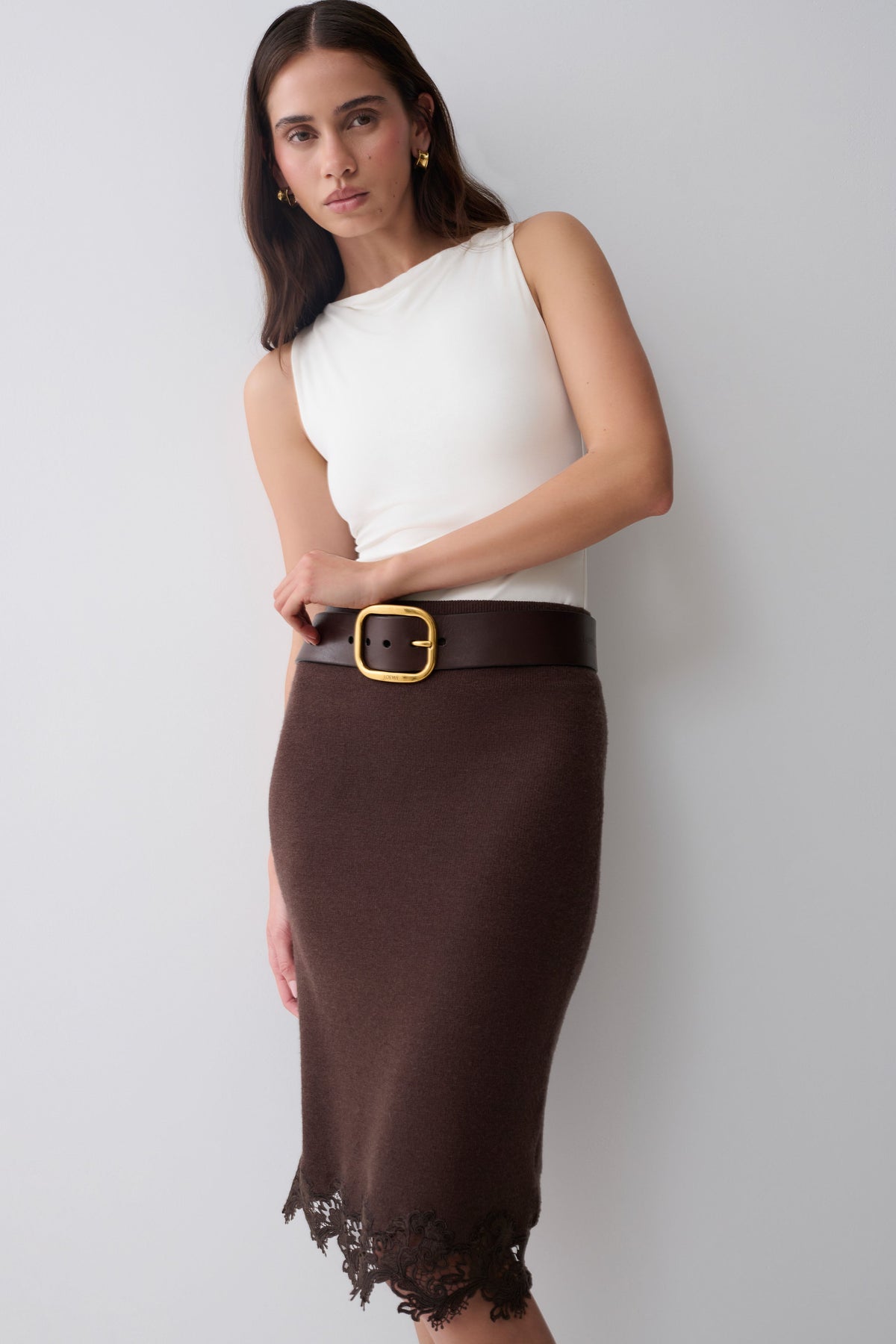 Kaelin Lace Knit Skirt - Chocolate #3