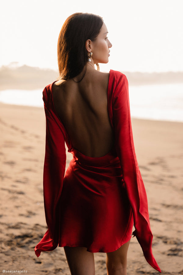 ZARA FLORAL PRINT Long Sleeve Satin Red Bodysuit Body Size S