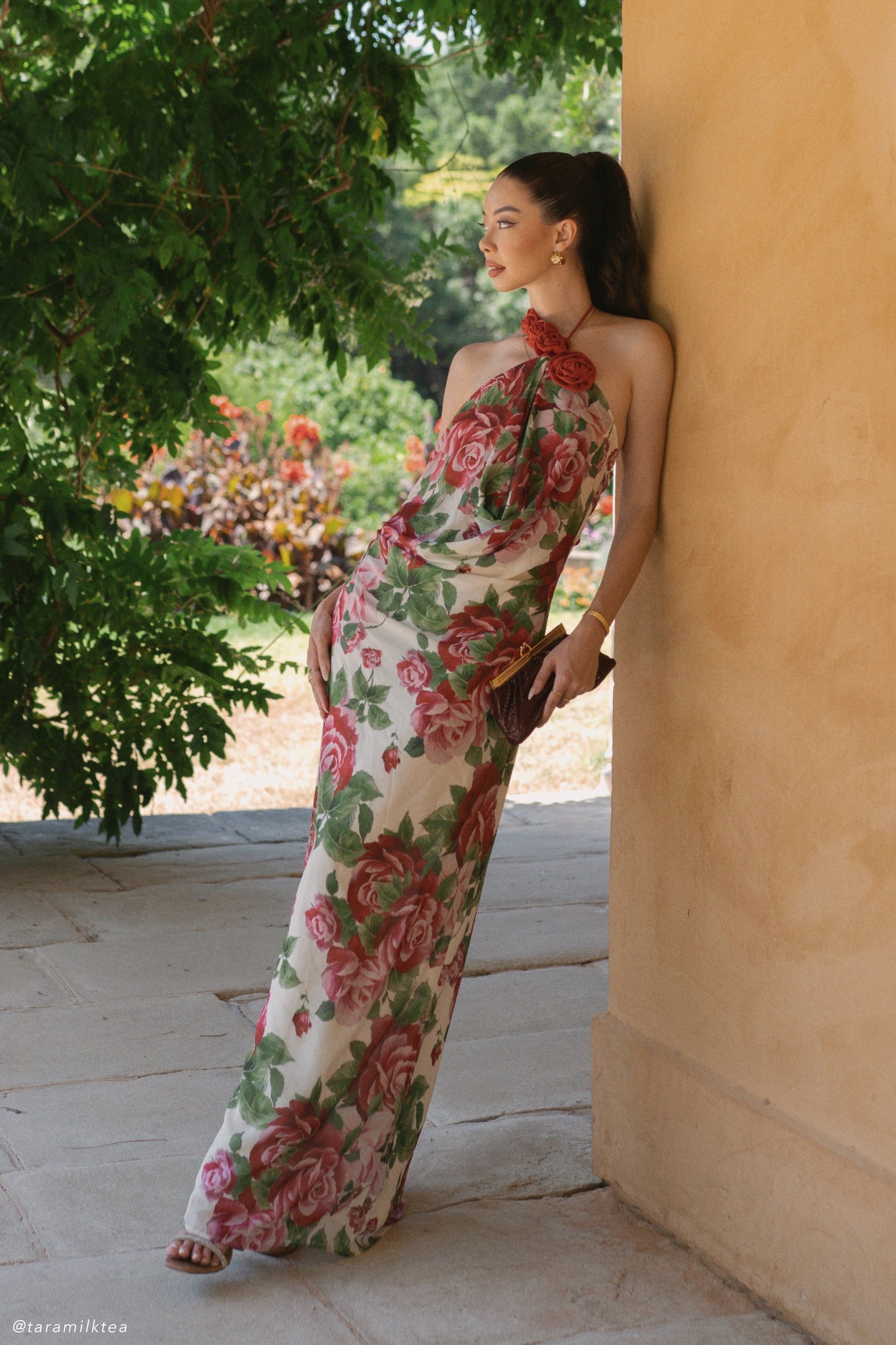 rosalia floral mesh long dress Rosalia Brown Mesh Maxi Dress - L Size - Women's Dresses