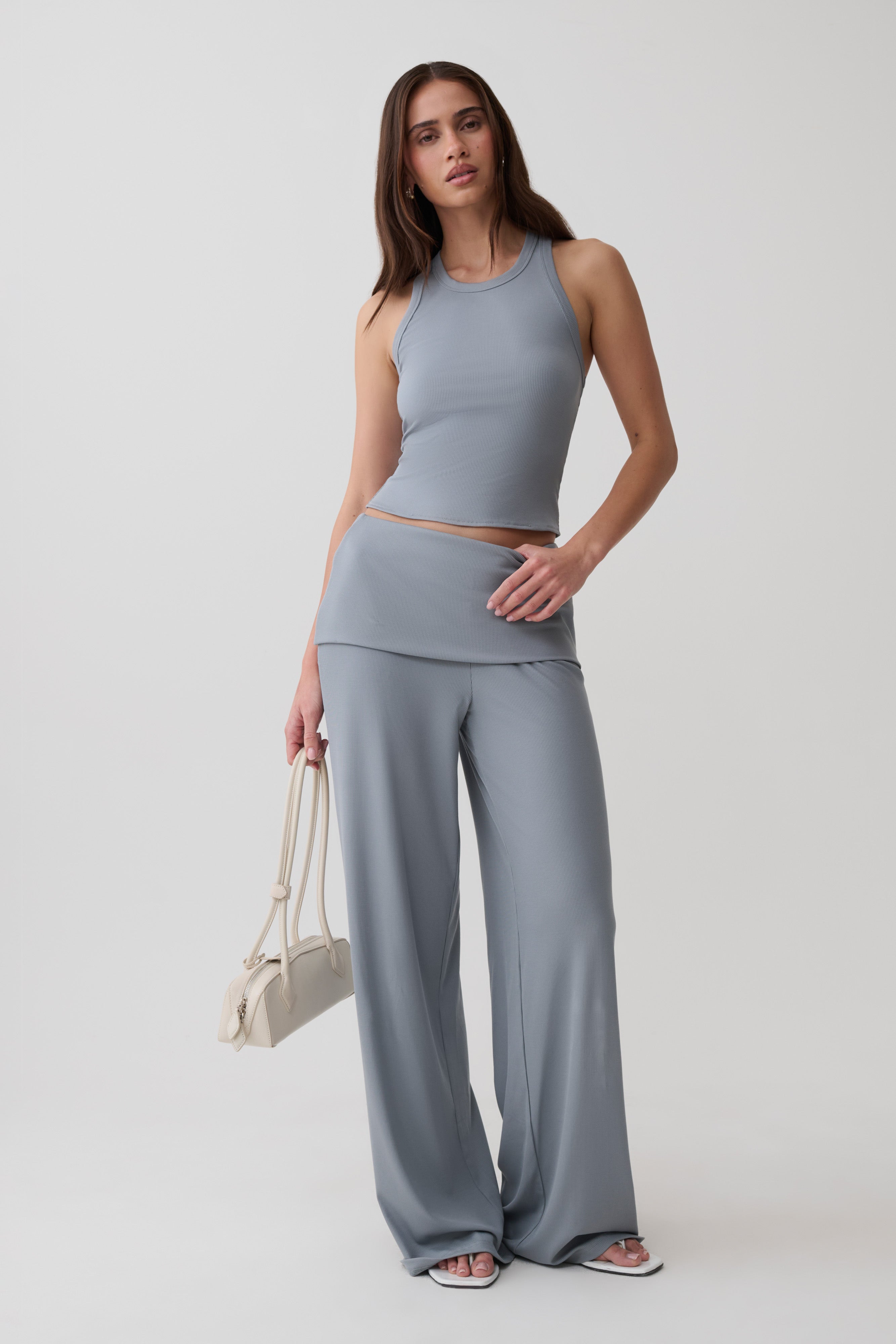 Evadne Ribbed Tank - Steel Blue | MESHKI US