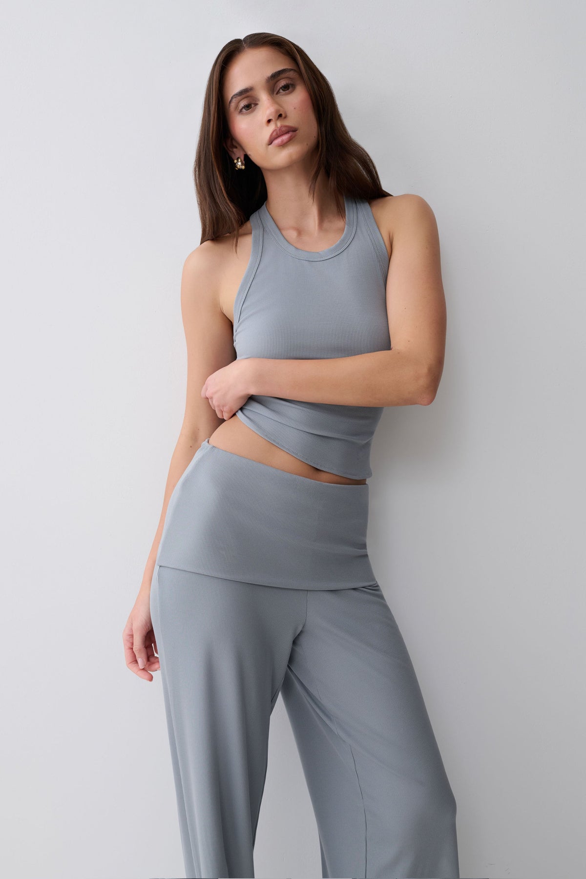 Evadne Ribbed Tank - Steel Blue #3