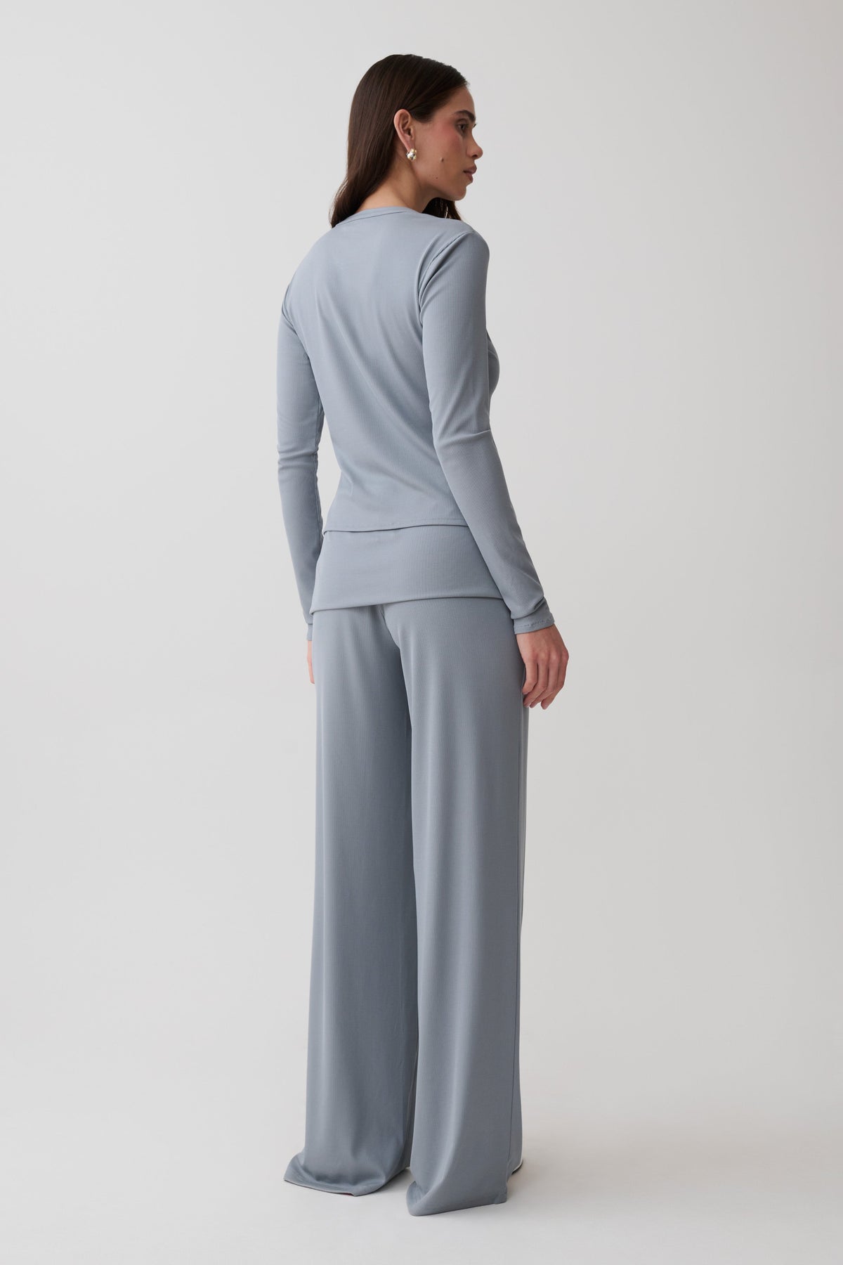 Evadne Button Down Jersey Cardigan - Steel Blue