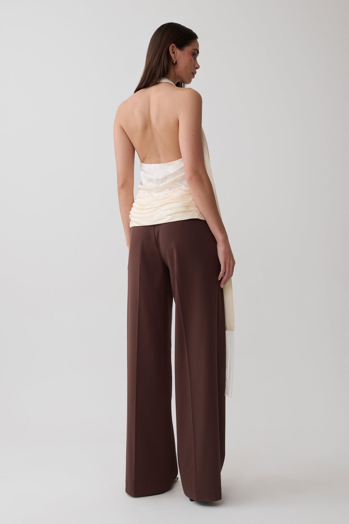 Keena Satin Top With Fringe Scarf - Ivory #4
