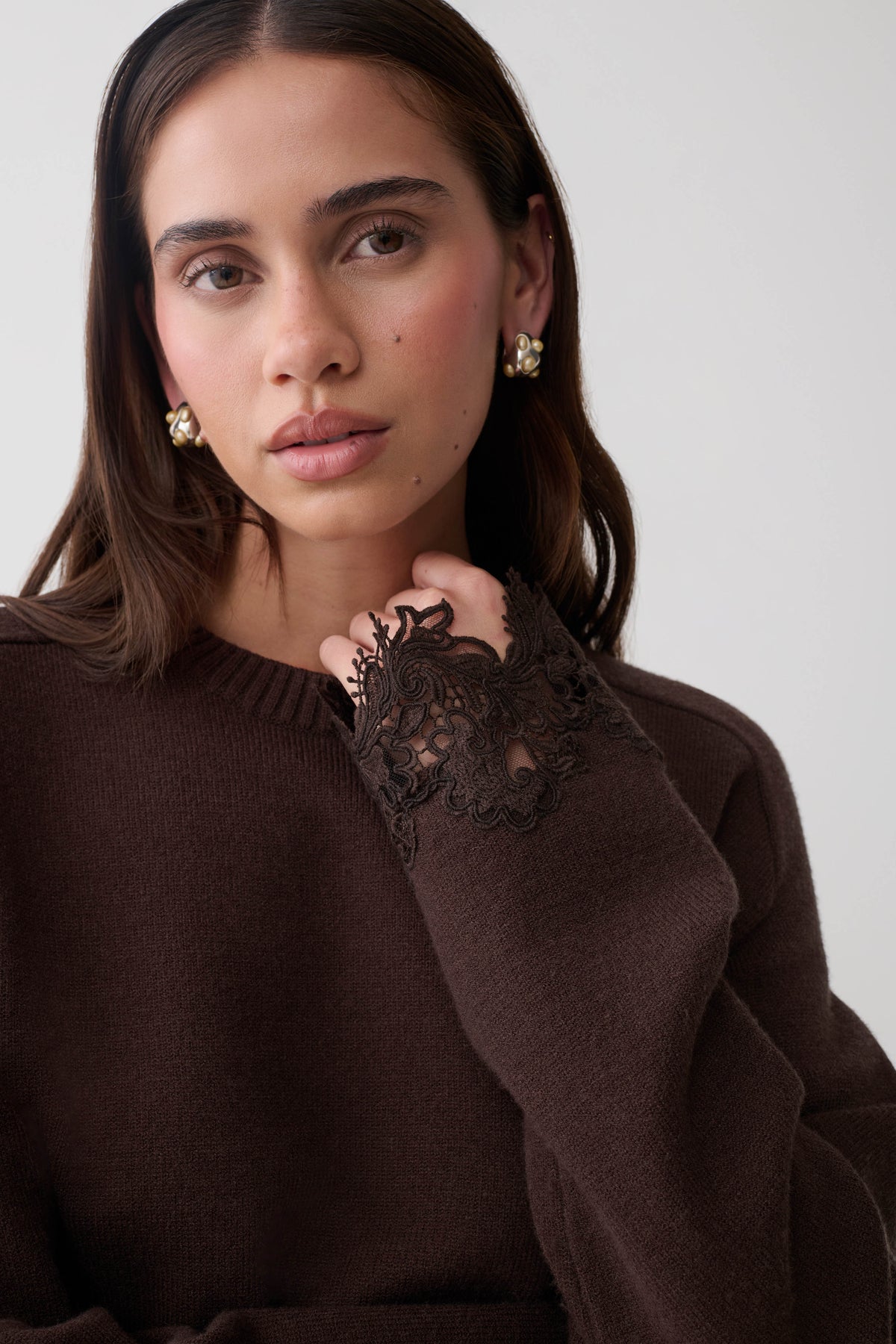 Kaelin Lace Knit Jumper - Chocolate