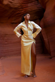 Whitley Satin Collared Maxi Dress - Butter