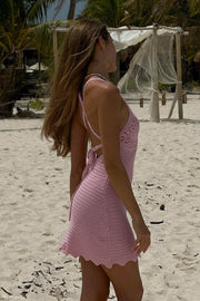 Monica Crochet Mini Dress - Blush Pink