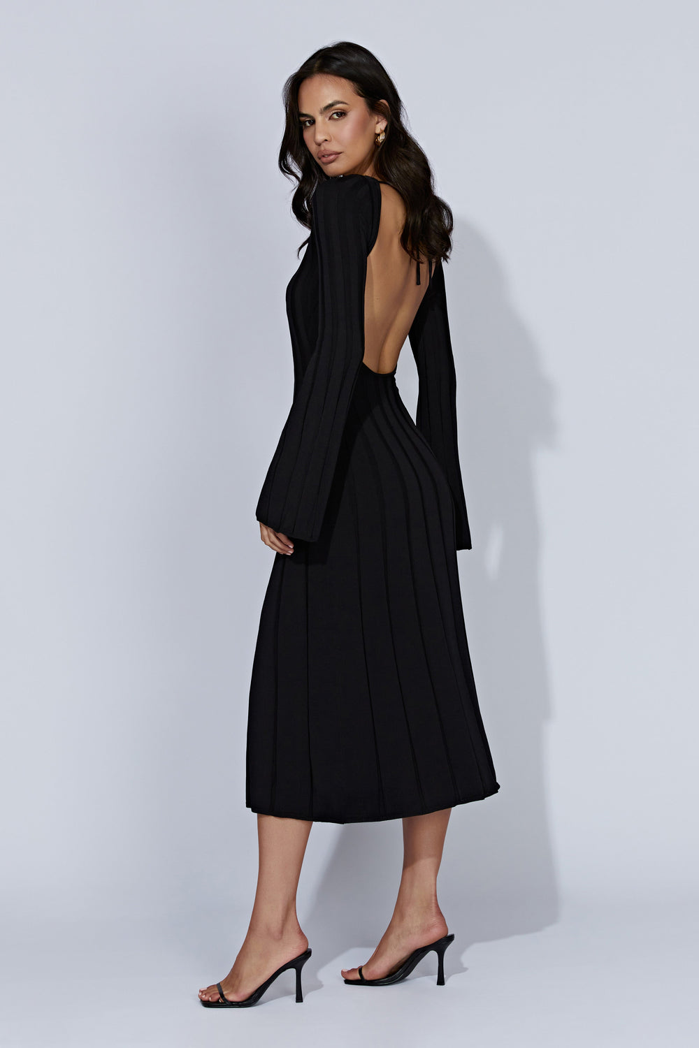Juniper Flare Sleeve Knit Midi Dress - Black