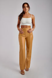 Scout Faux Leather Piped Pants - Tan