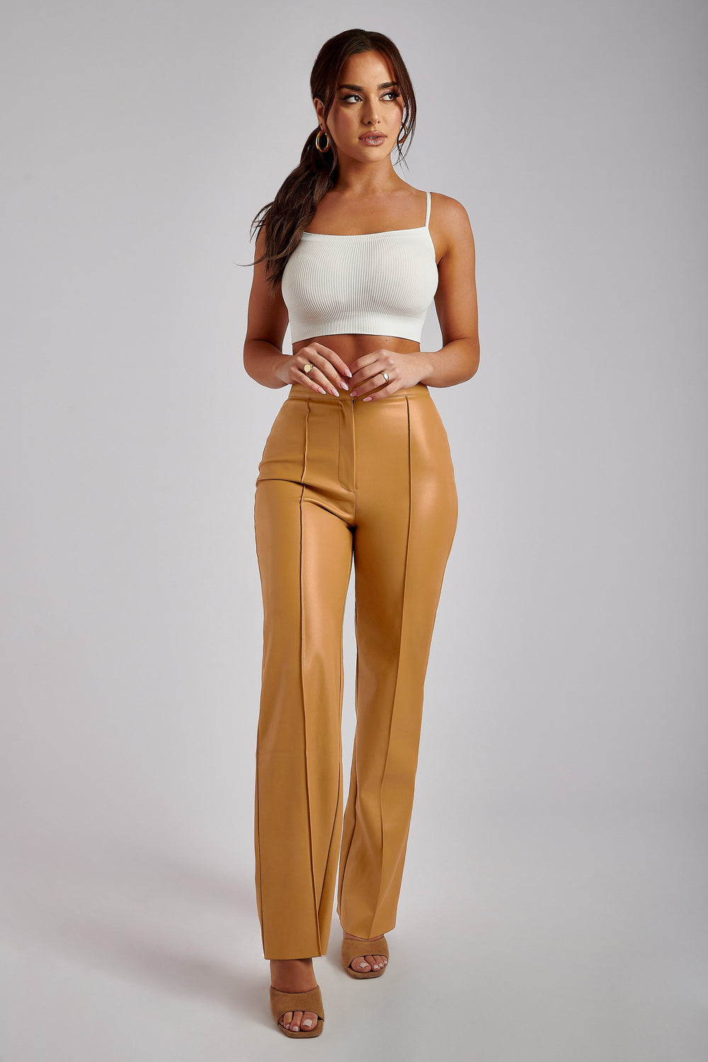Scout Faux Leather Piped Pants - Tan