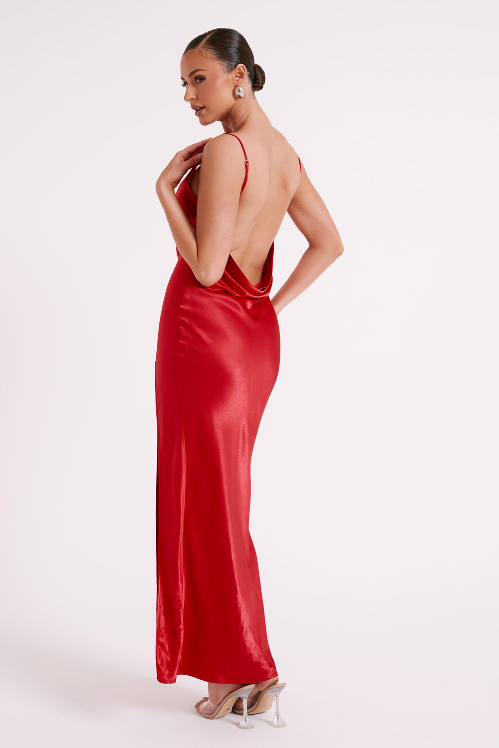 Jade Cowl Neck Backless Maxi Dress - Red