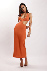Natalie Halter Neck Cut Out Midi Dress - Burnt Orange