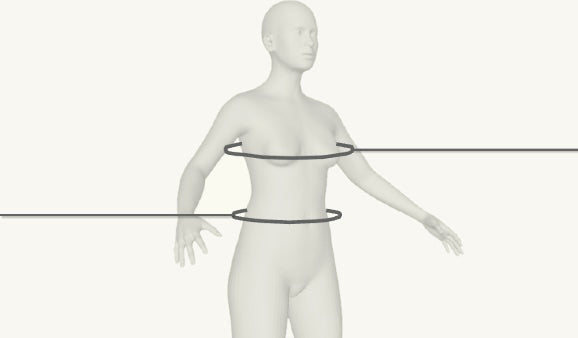Upper body illustration showing chest and waist fit